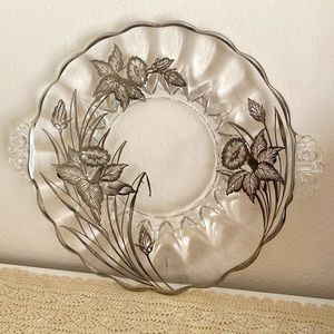 Cambridge Caprice Floral Dandelion Silver Overlay Scalloped Serving Plate